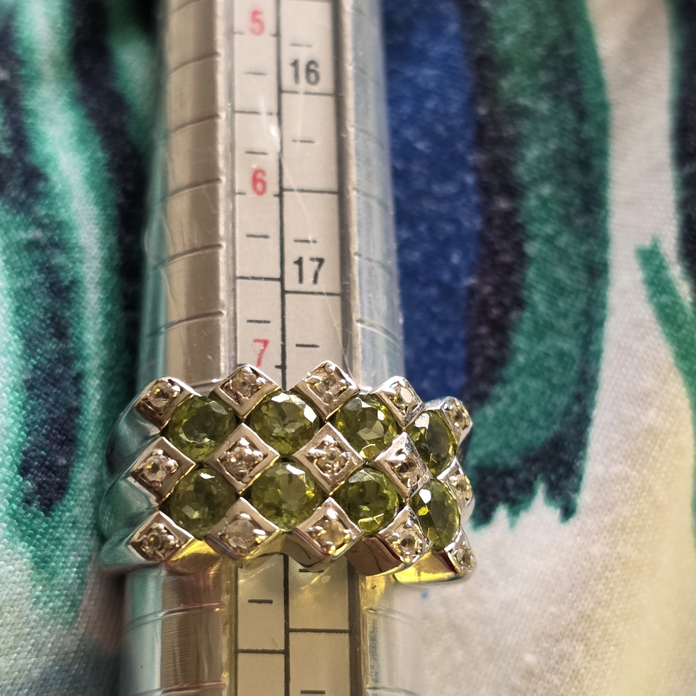 Thai SS Peridot And Zirconia Green And White Stone Women's Ring